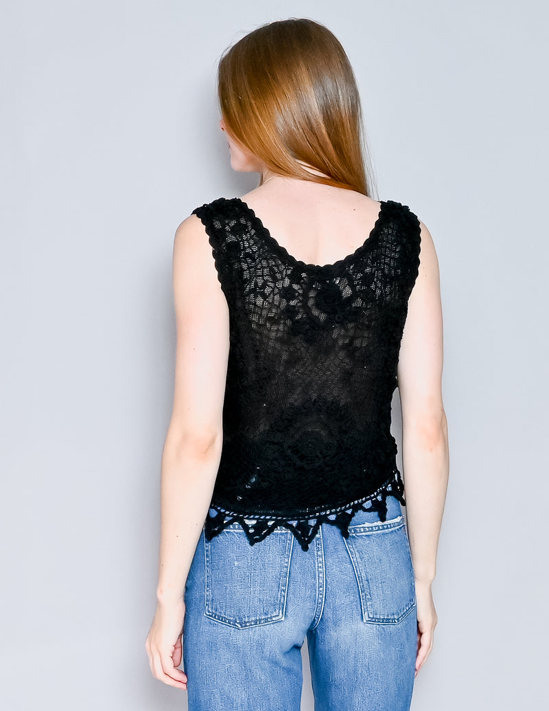 VINTAGE LIM'S Shanghai China Crochet Black Cropped Top (M/L)