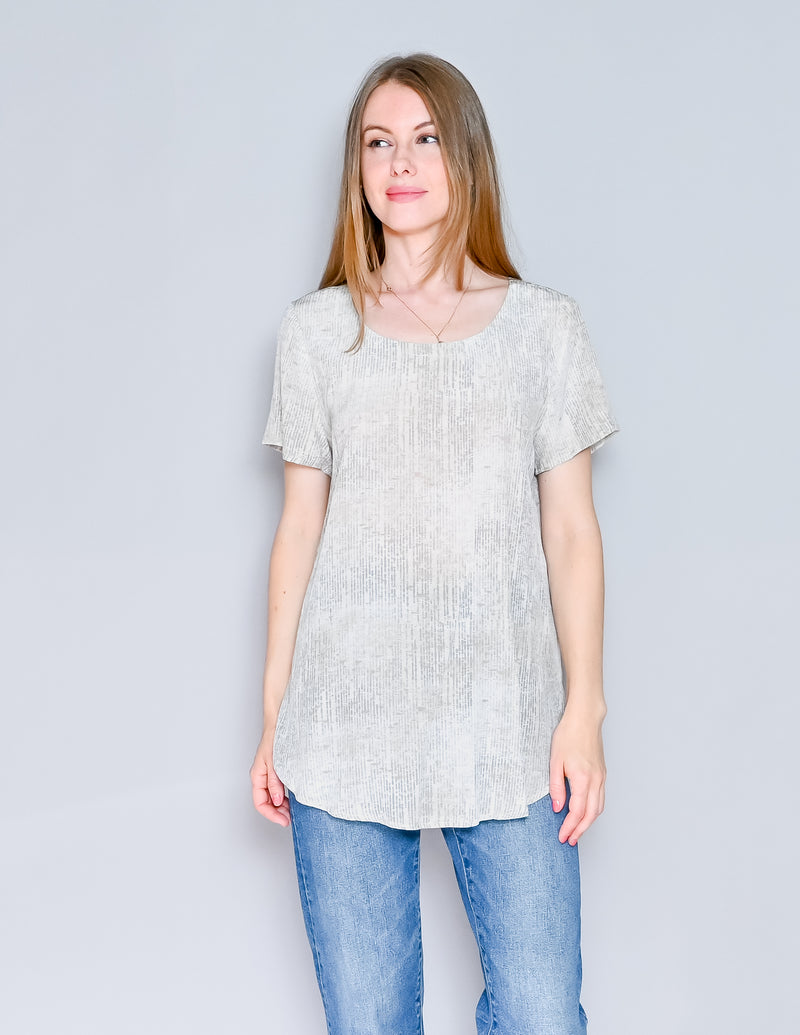 EILEEN FISHER Metaphor Printed Silk Almond Ballet Top Tunic NWT Medium