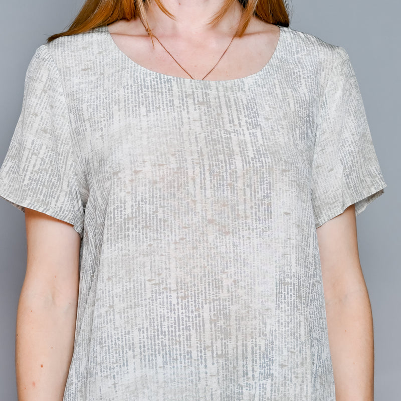 EILEEN FISHER Metaphor Printed Silk Almond Ballet Top Tunic NWT Medium