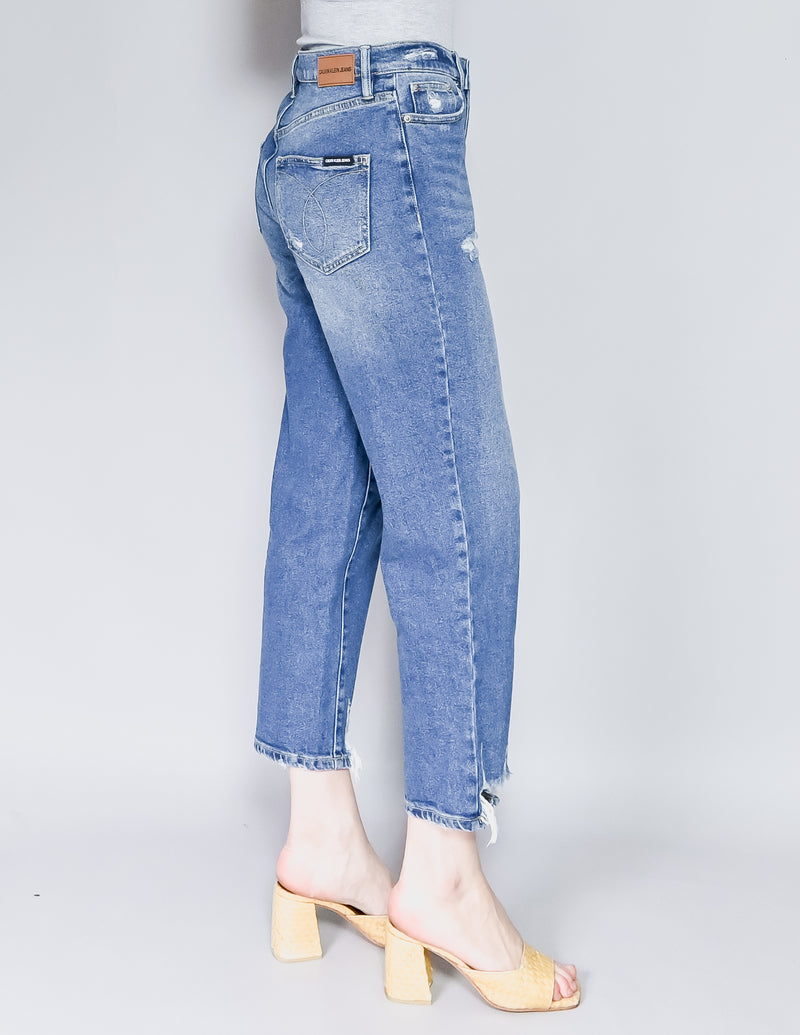 CALVIN KLEIN JEANS High-Rise Distressed Hem Jeans (28)