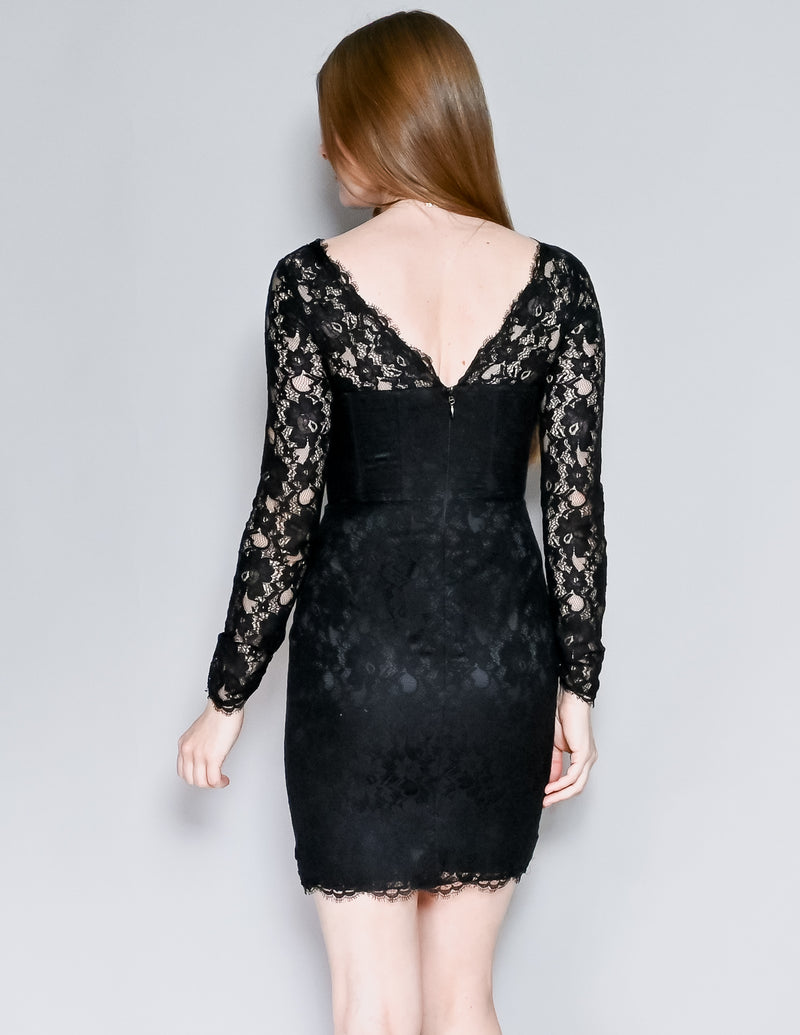 BCBGMaxAzria Black Lace Arlena Mini Dress (0)