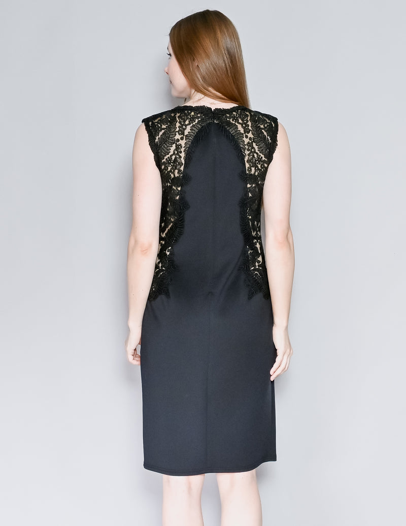 TADASHI SHOJI Black Monarch Lace Trim Dress (M)