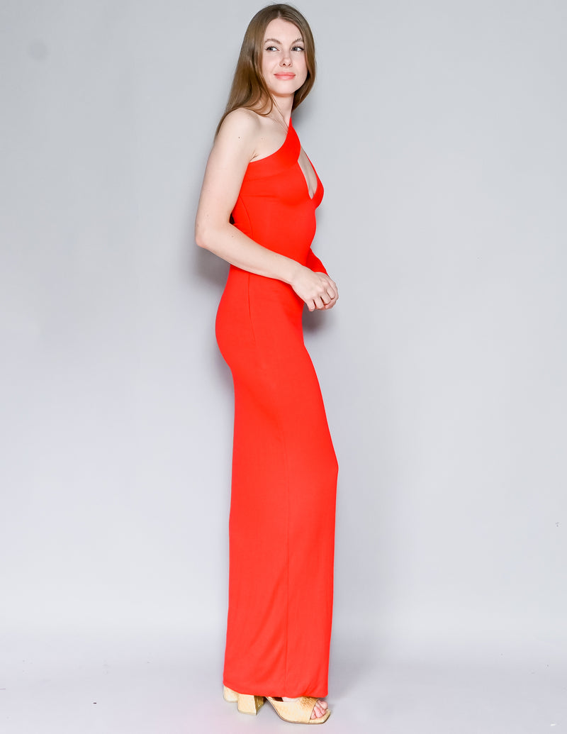 AQ/AQ Red Shay One-Sleeve Jersey Maxi Gown (0)