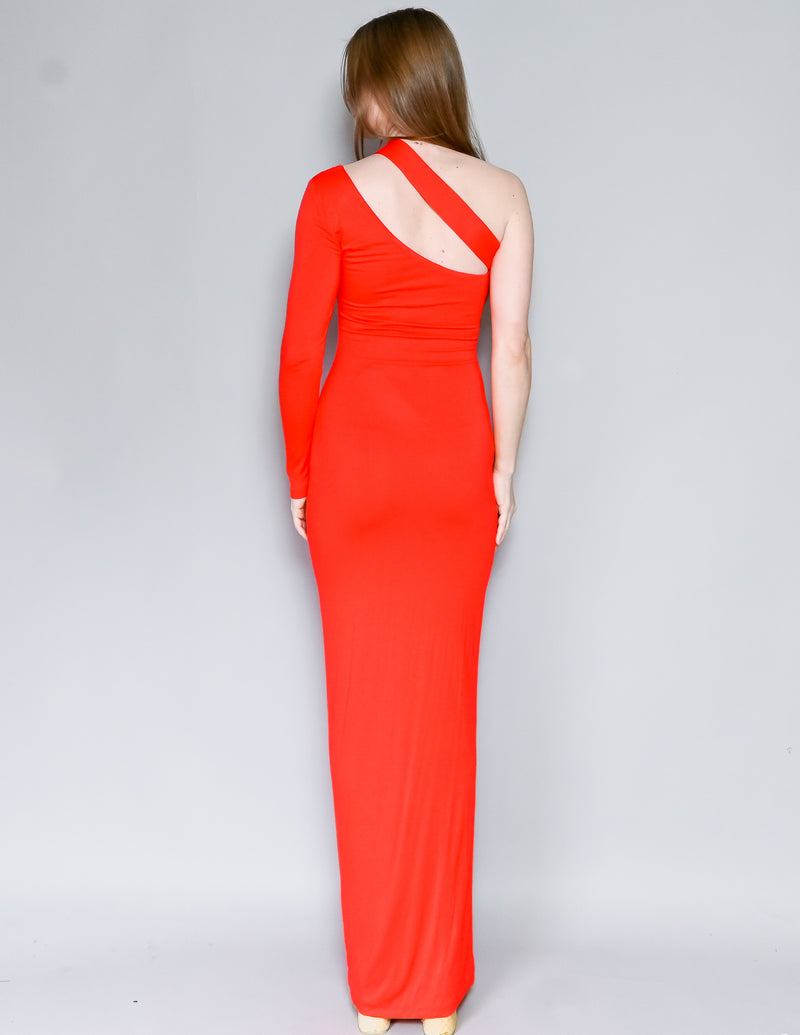 AQ/AQ Red Shay One-Sleeve Jersey Maxi Gown (0)