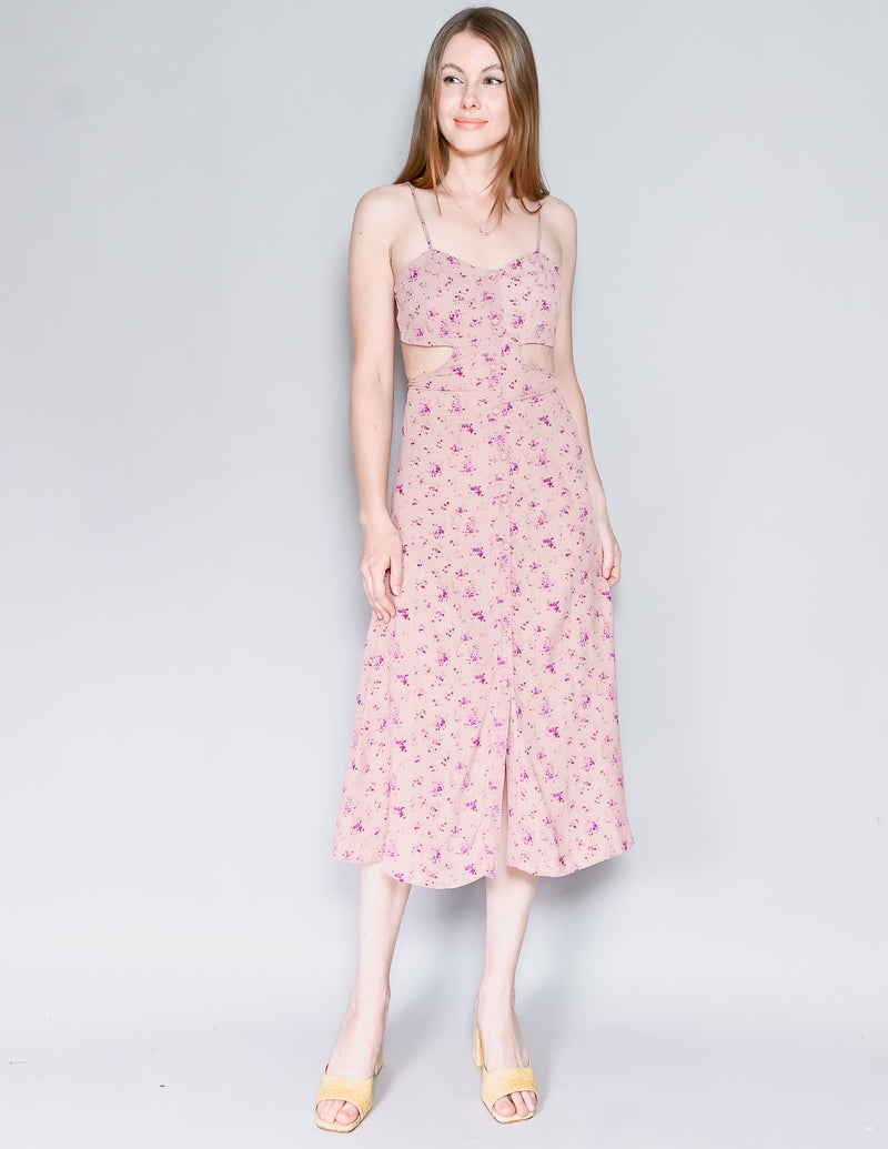 FLYNN SKYE Mallory Pink Floral Midi Dress (XS)