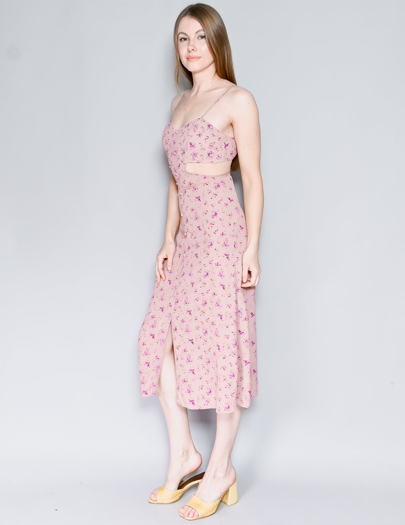 FLYNN SKYE Mallory Pink Floral Midi Dress (XS)