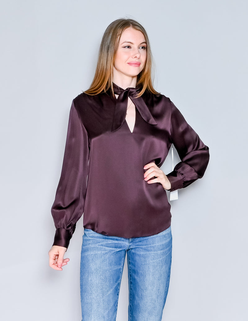 AMANDA UPRICHARD Henrietta Cocoa Brown Silk Long sleeve Top New (S)