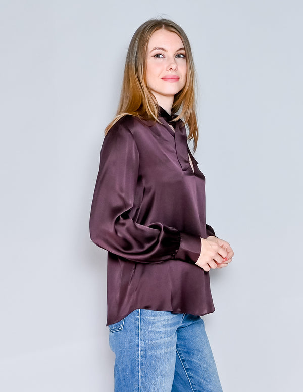 AMANDA UPRICHARD Henrietta Cocoa Brown Silk Long sleeve Top New (S)