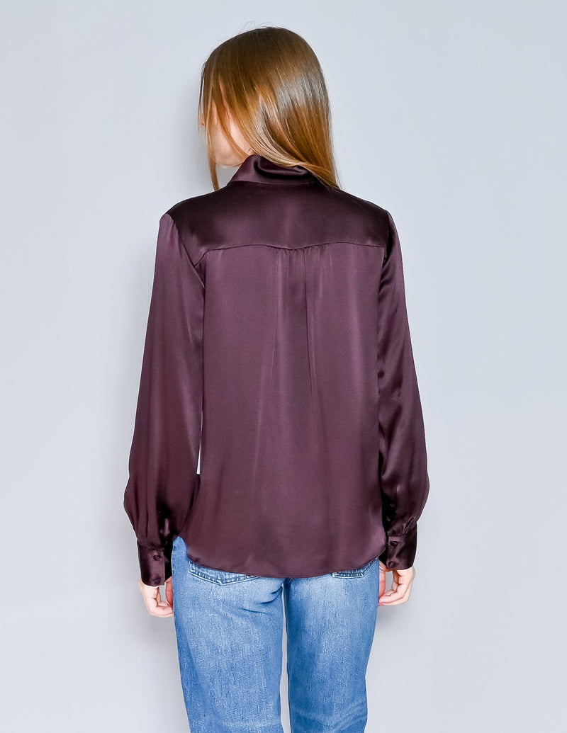 AMANDA UPRICHARD Henrietta Cocoa Brown Silk Long sleeve Top New (S)