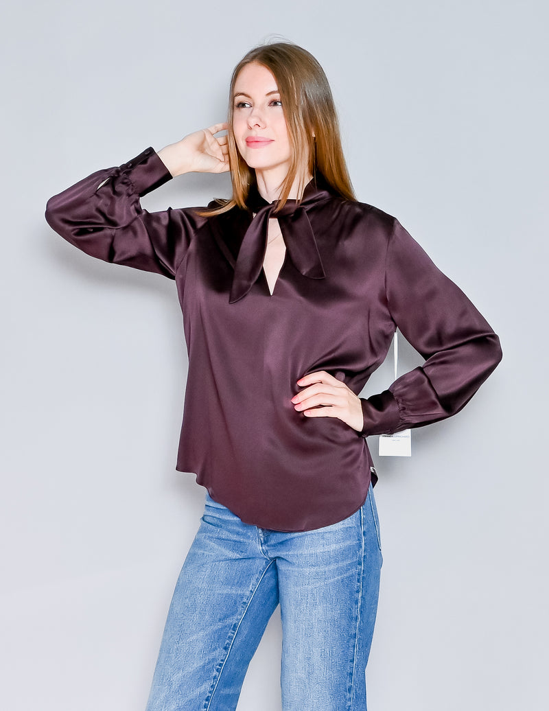 AMANDA UPRICHARD Henrietta Cocoa Brown Silk Long sleeve Top New (S)