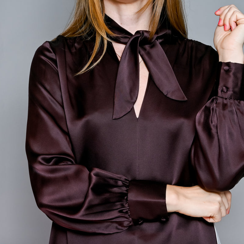 AMANDA UPRICHARD Henrietta Cocoa Brown Silk Long sleeve Top New (S)