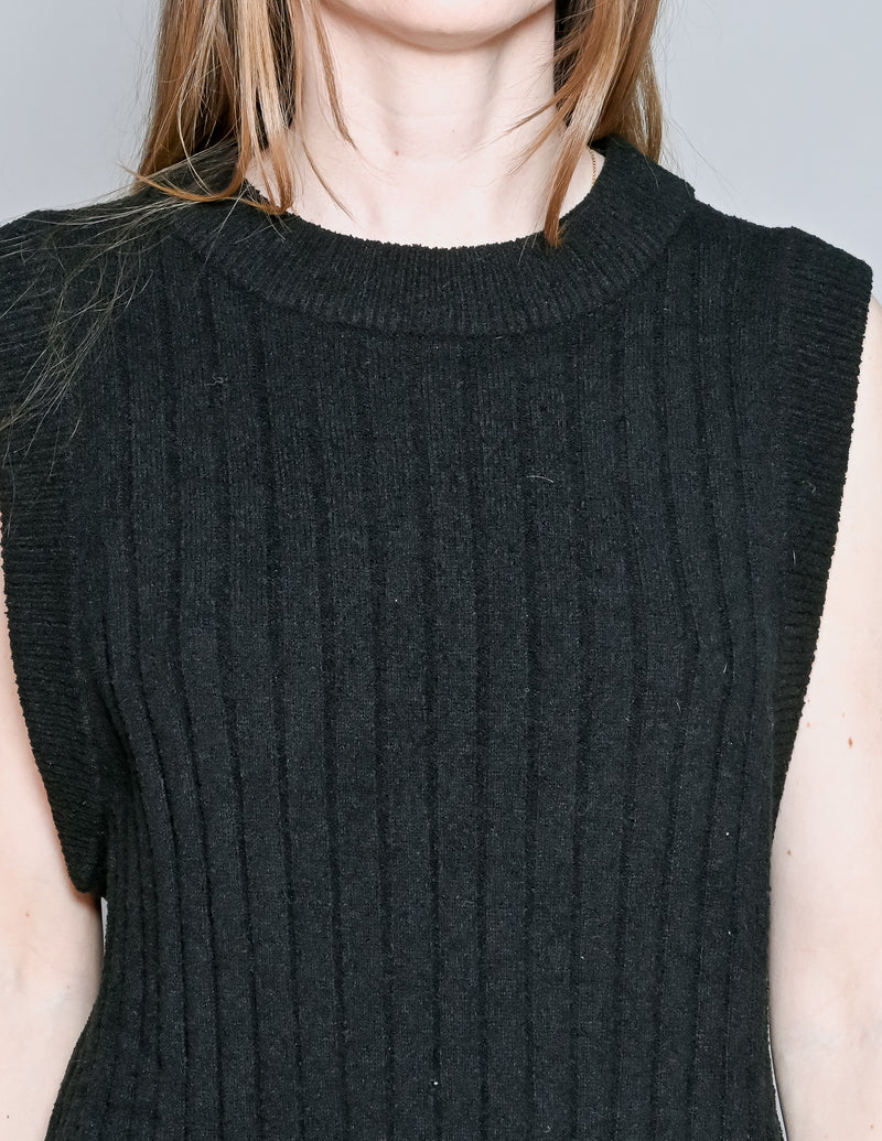 FILIPPA HAGG Black Ribbed Knit Sweater Vest (M)