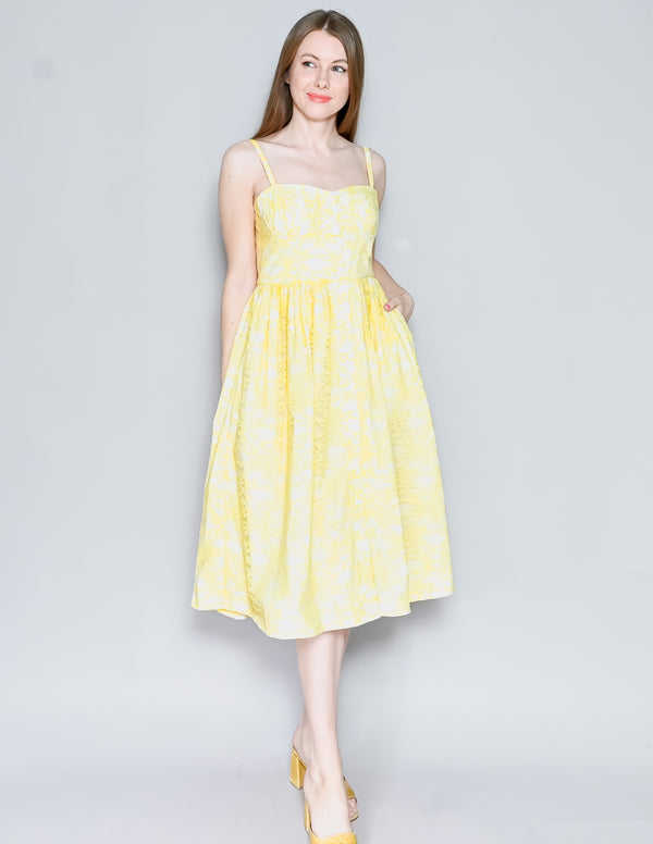 CALVIN LUO Yellow Lace Overlay A-line Dress NWT (M)