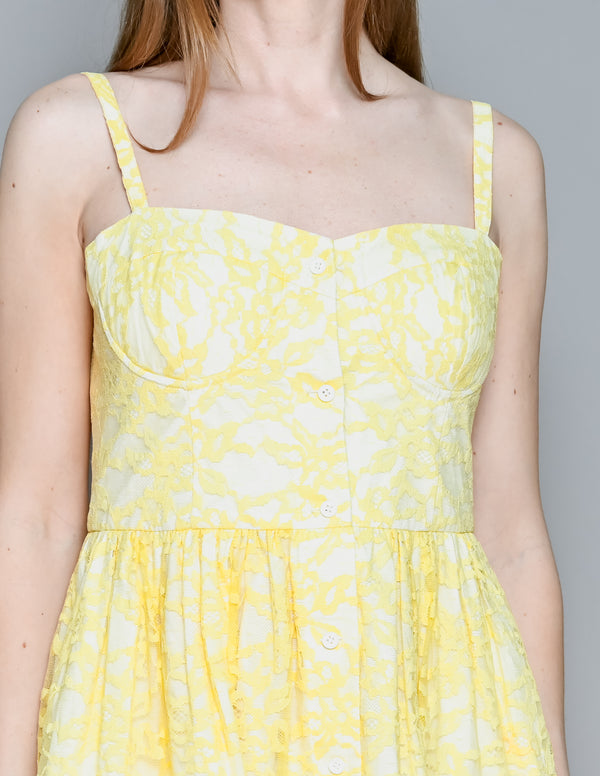 CALVIN LUO Yellow Lace Overlay A-line Dress NWT (M)