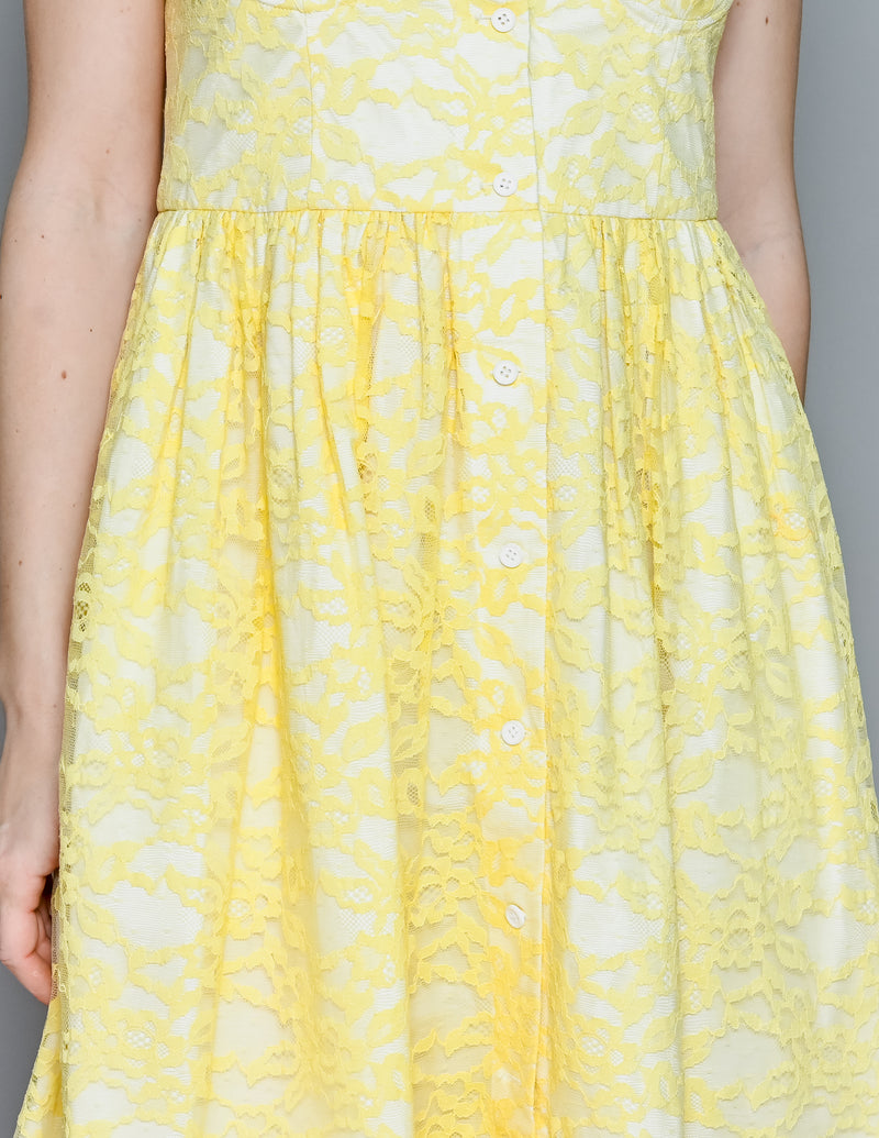 CALVIN LUO Yellow Lace Overlay A-line Dress NWT (M)