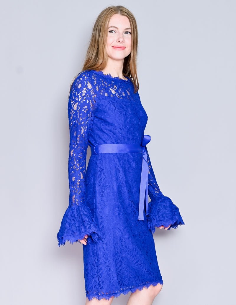 SHANI Blue Lace Bell-Sleeve Dress (4)