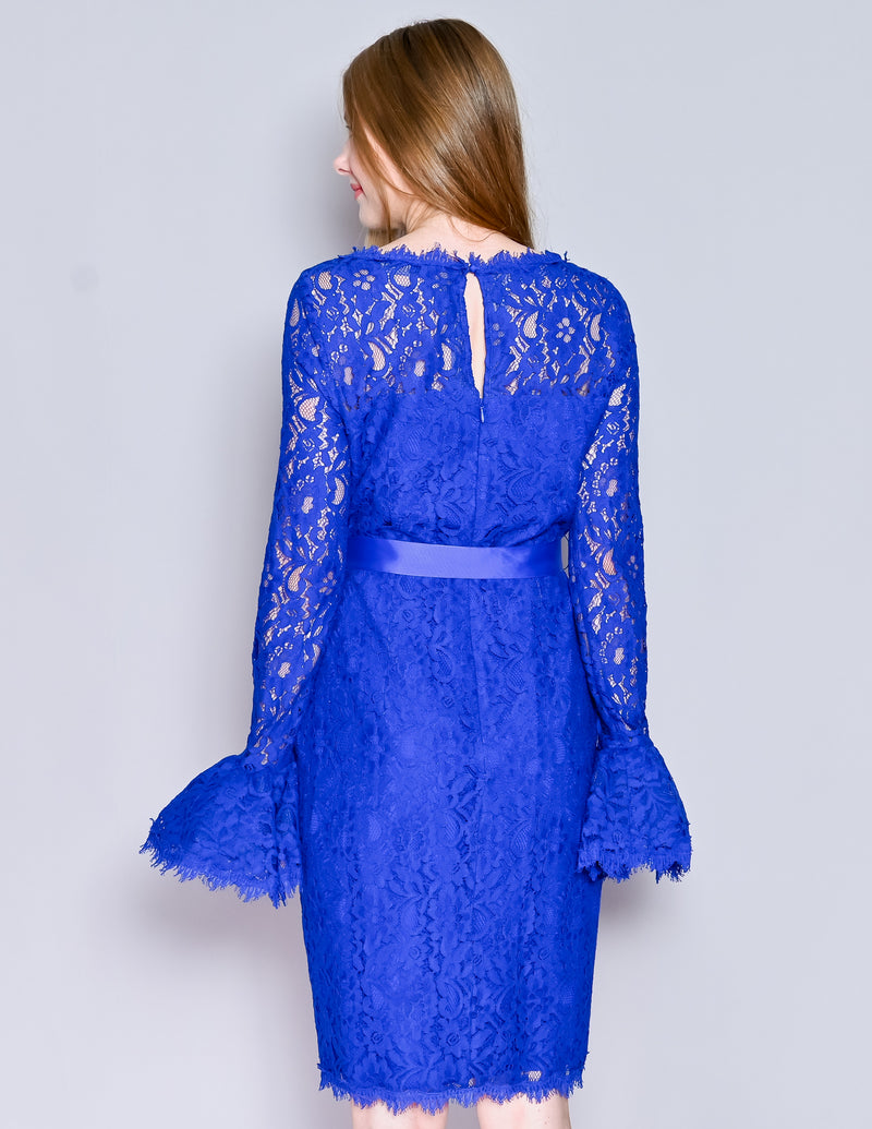 SHANI Blue Lace Bell-Sleeve Dress (4)