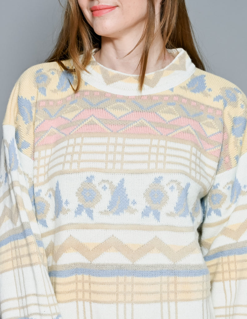 VINTAGE Keren Pastel Apres-Ski Knit Sweater (L)
