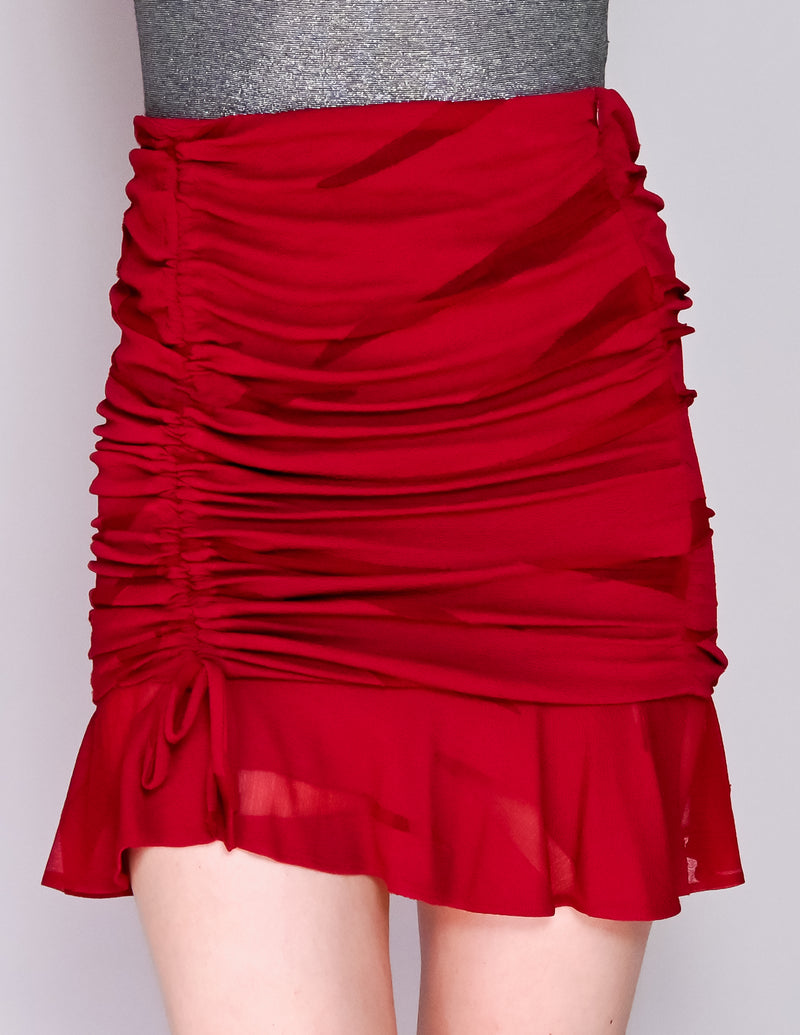 IRO Burgundy Melina Ruched Ruffle Mini Skirt (38/6)