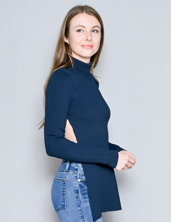 PETER DO Open-back Ribbed-knit Turtleneck Top (S)