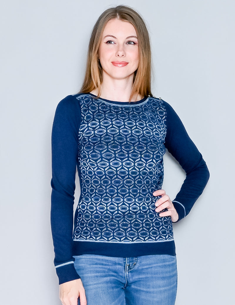 MARELLA SPORT Blue Knit Metallic Pattern Sweater (S)