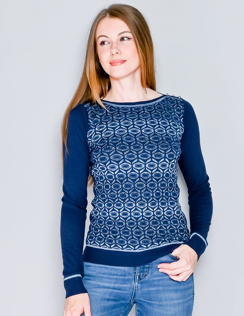 MARELLA SPORT Blue Knit Metallic Pattern Sweater (S)