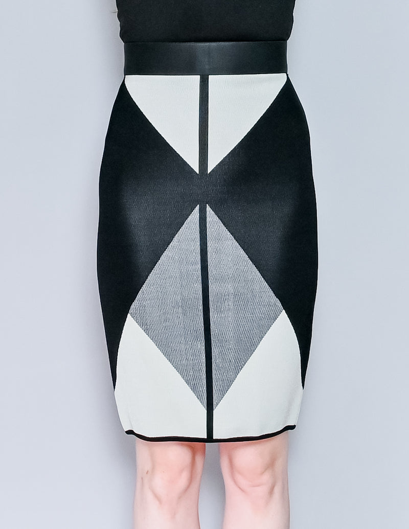 OCTAVIO PIZARRO Geometric Black Knit Pencil Skirt (XS)