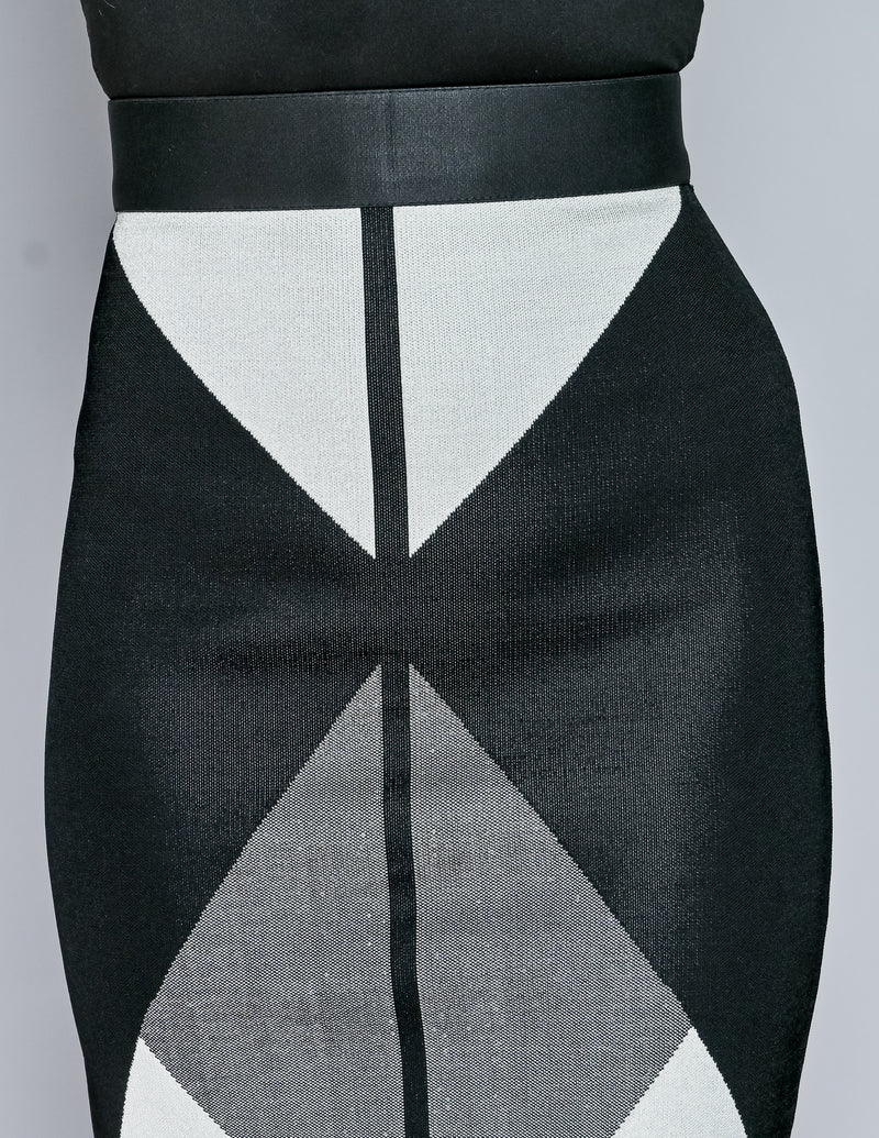 OCTAVIO PIZARRO Geometric Black Knit Pencil Skirt (XS)