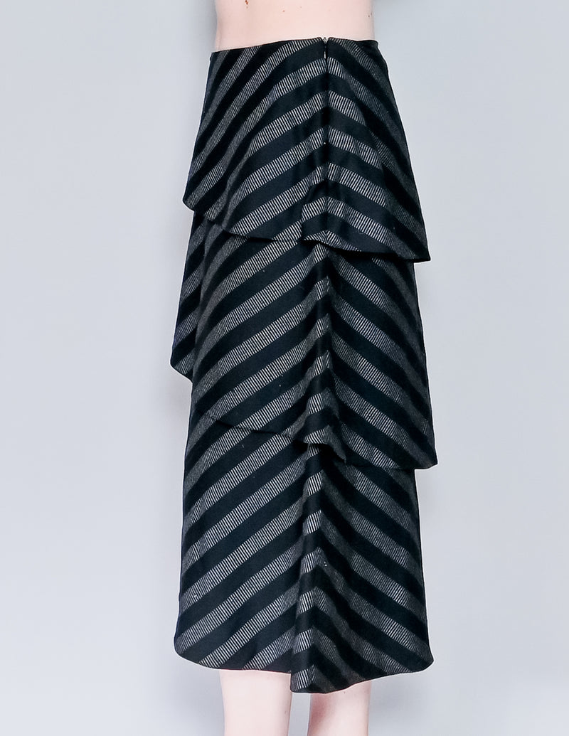 GIORGIO ARMANI Striped Tiered Midi Skirt (10)