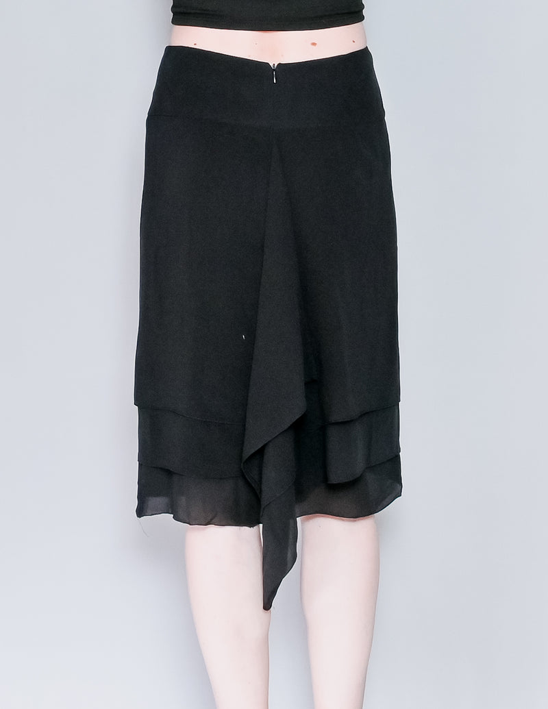MAXMARA Silk Black Tiered Hem Skirt (8)