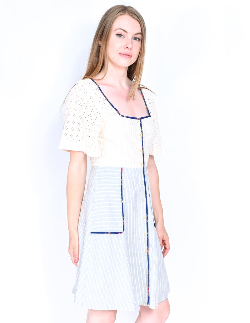 MADEWELL Square-Neck Ivory Blue Striped Dress (2)