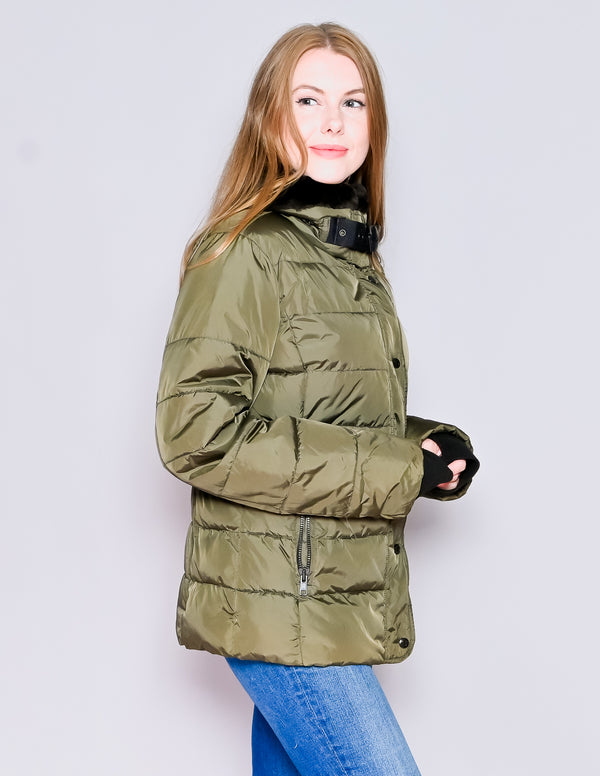 S13 NYC Green Faux-Fur Trim Puffer Jacket (L)