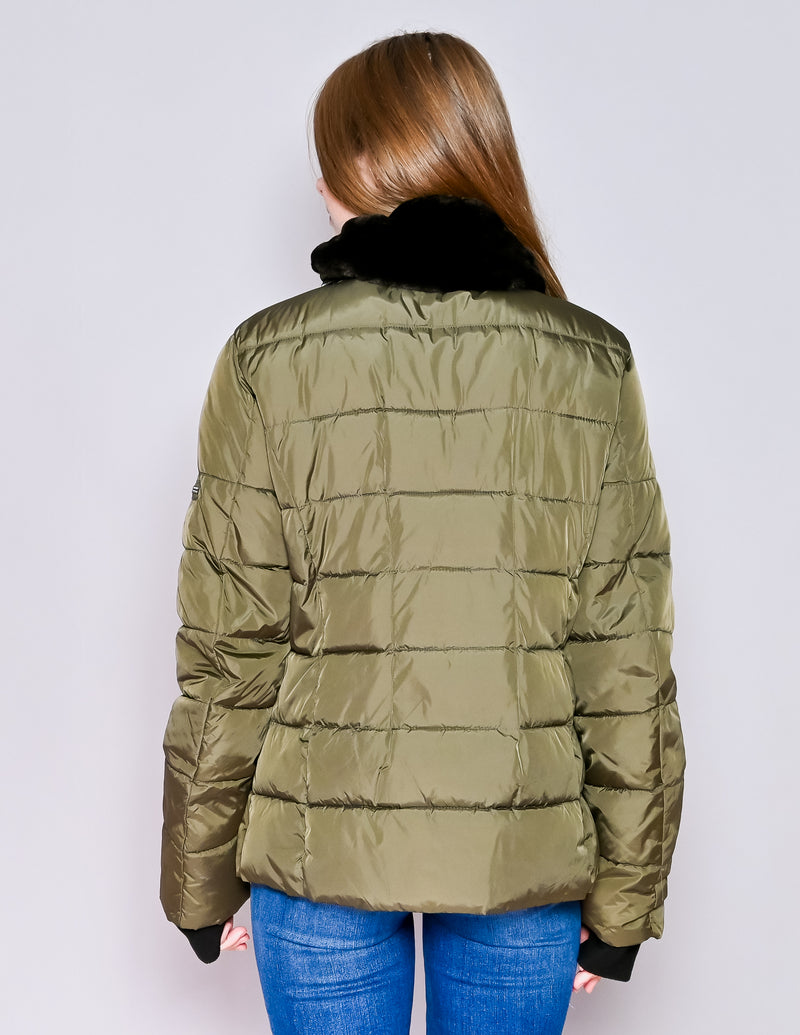 S13 NYC Green Faux-Fur Trim Puffer Jacket (L)