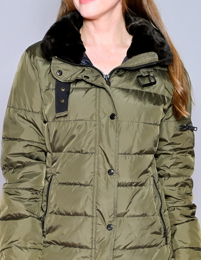 S13 NYC Green Faux-Fur Trim Puffer Jacket (L)