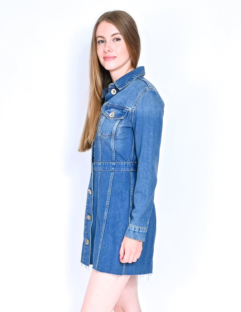 M.i.h Jeans Long-Sleeve Denim Mini Dress (S)