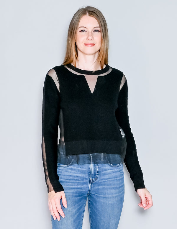 DIESEL Sheer Detail Black Wool Cotton Knit Sweater (S)