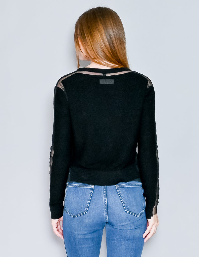 DIESEL Sheer Detail Black Wool Cotton Knit Sweater (S)