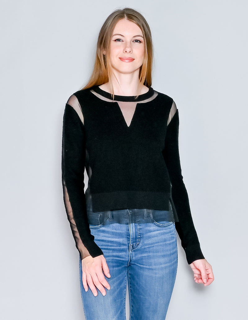 DIESEL Sheer Detail Black Wool Cotton Knit Sweater (S)