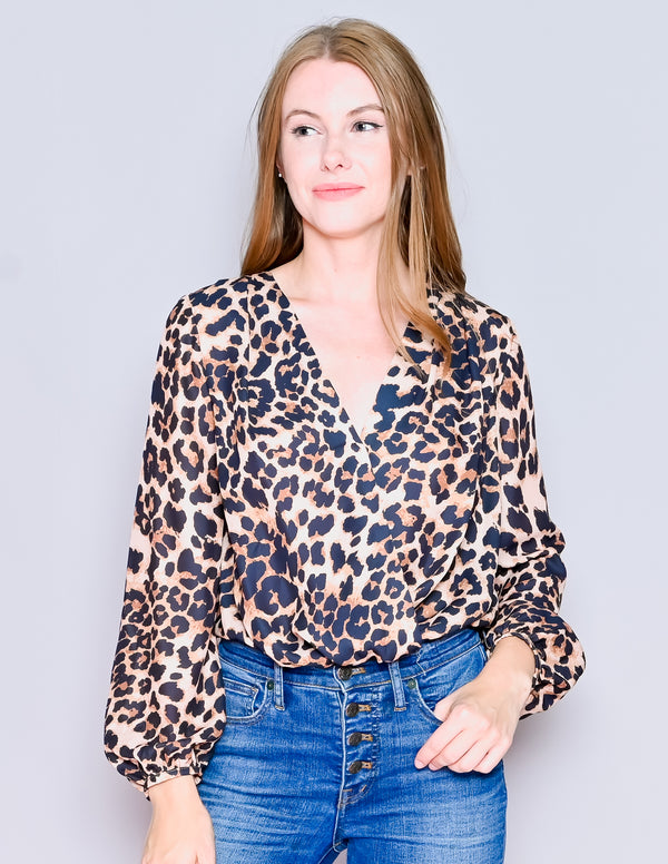 AMANDA UPRICHARD Leopard Long-Sleeve Bodysuit (S)