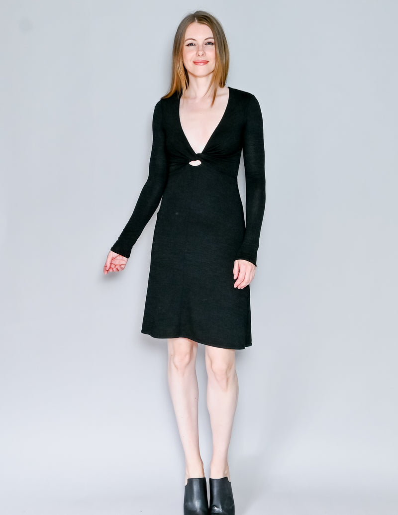 ARITZIA Wilfred Free Knit Twist Front Long Sleeve Black Dress (XXS)