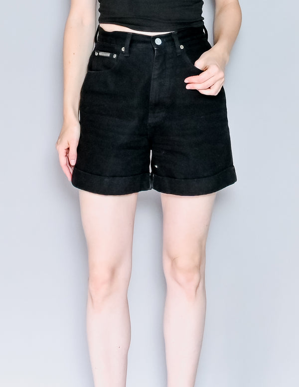 VINTAGE CALVIN KLEIN Black Denim Cuffed Jean Shorts (8)