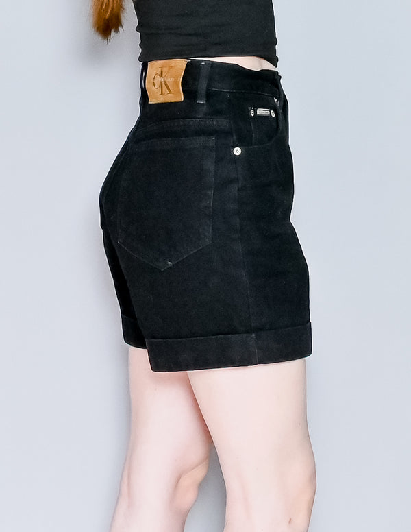 VINTAGE CALVIN KLEIN Black Denim Cuffed Jean Shorts (8)