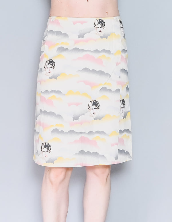 PAUL AND JOE Cloud Woman Print Knee Length Cotton Skirt (38)