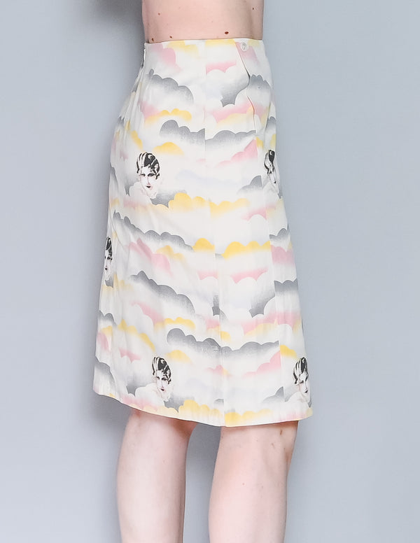 PAUL AND JOE Cloud Woman Print Knee Length Cotton Skirt (38)