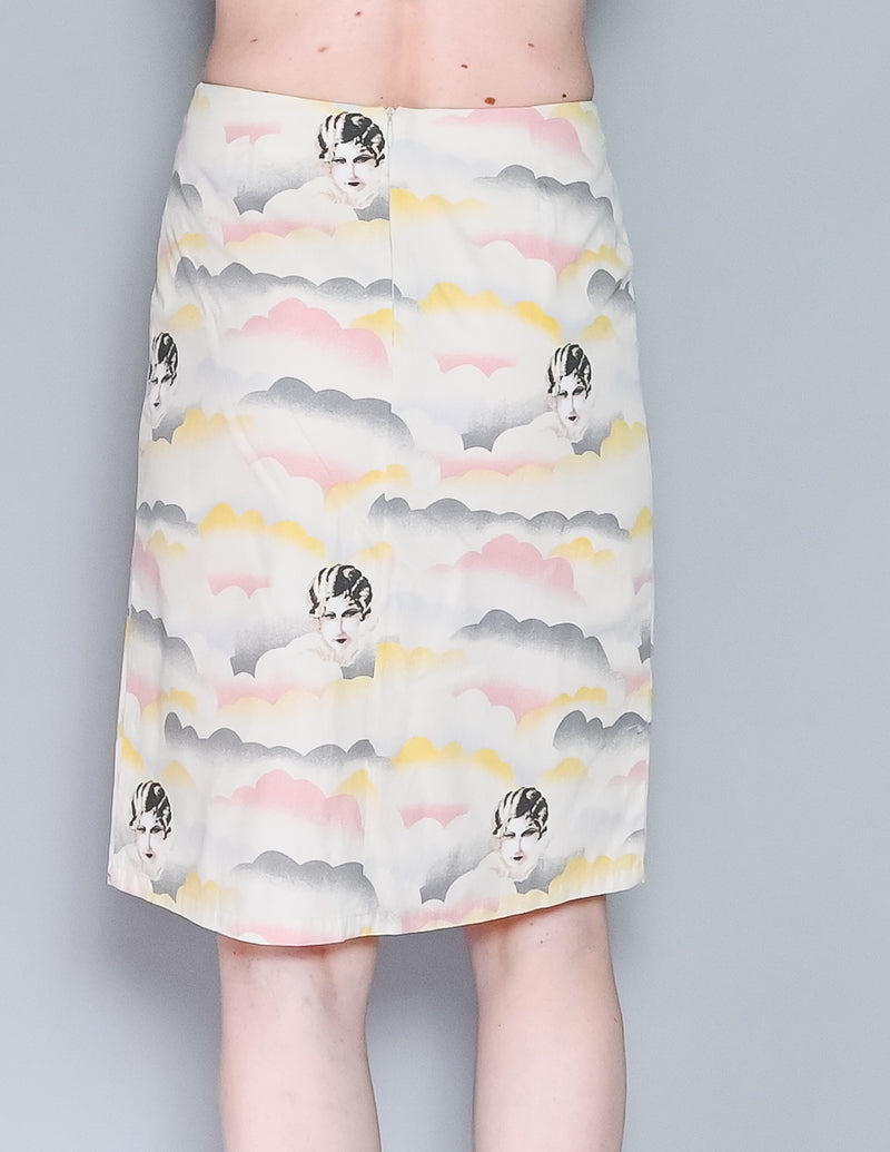 PAUL AND JOE Cloud Woman Print Knee Length Cotton Skirt (38)