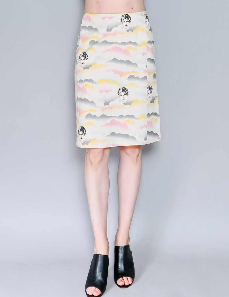 PAUL AND JOE Cloud Woman Print Knee Length Cotton Skirt (38)