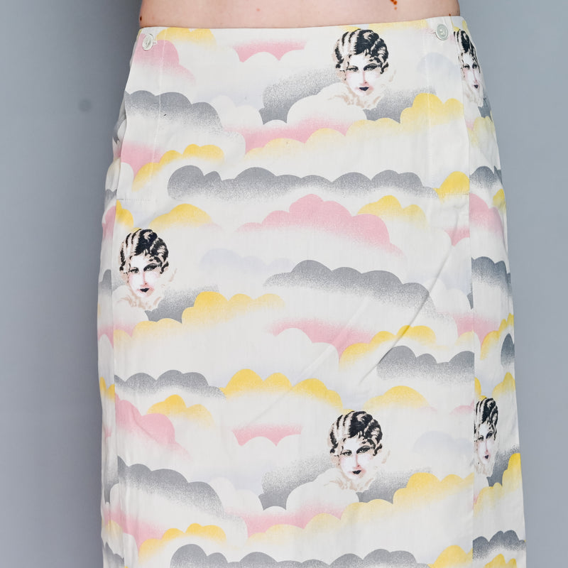 PAUL AND JOE Cloud Woman Print Knee Length Cotton Skirt (38)