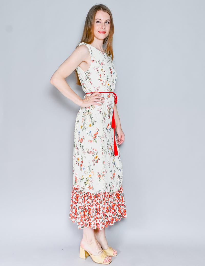 FARM RIO Anthropologie Jemima Cream Floral Maxi Dress W/ Belt (XS)