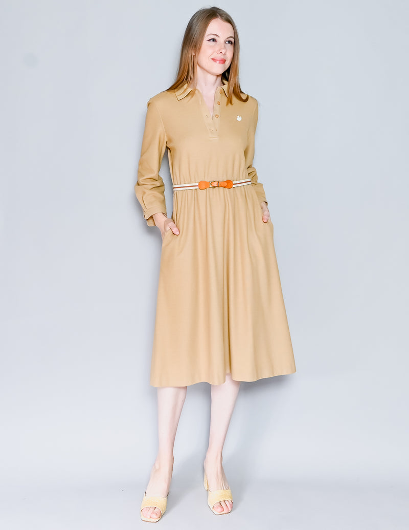 VINTAGE Gloria Vanderbilt Khaki Polo Shirt Dress w/ Belt (M)