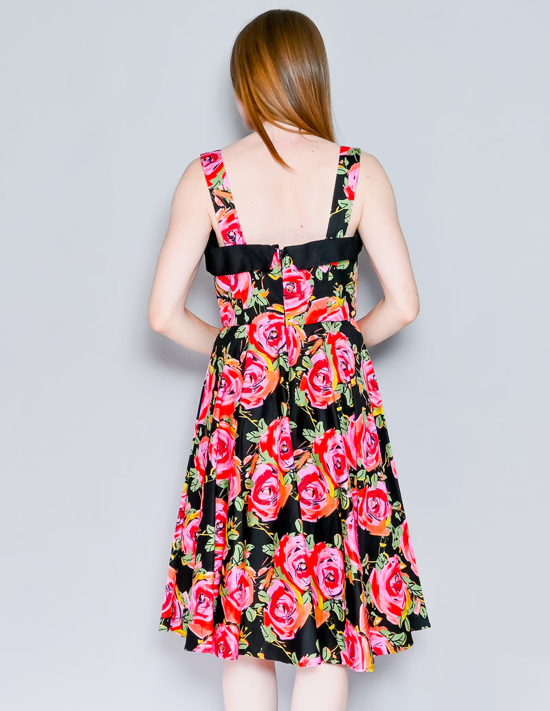 TATYANA Roses Print Retro Style Black Circle Dress (L)